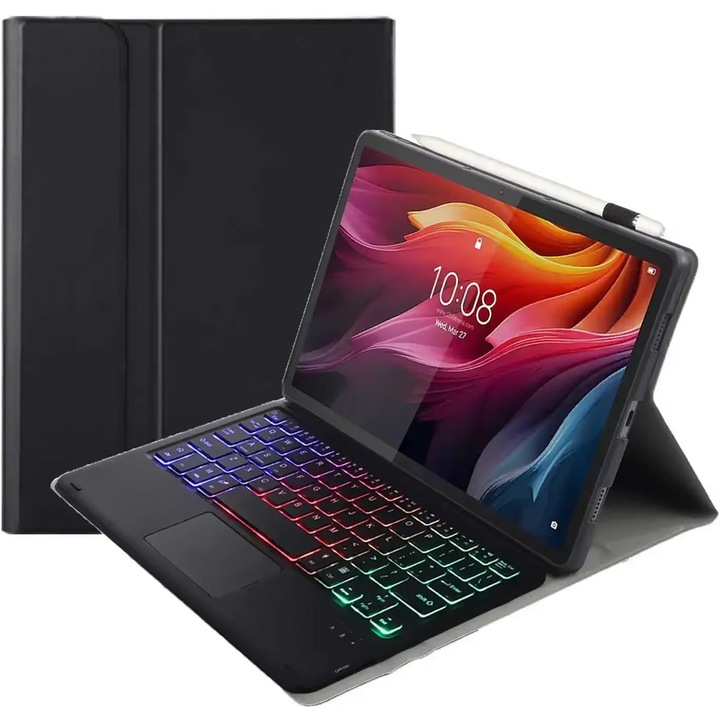Husa cu tastatura bluetooth iluminata pentru Lenovo Tab K11 Plus, neagra