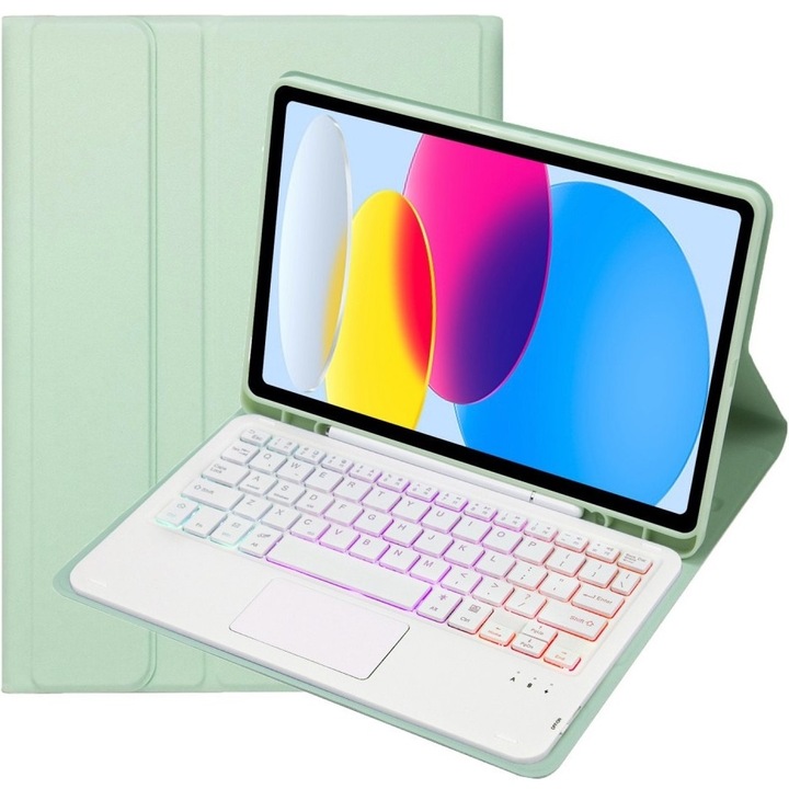 Husa cu tastatura iluminata Bluetooth si touchpad pentru iPad 10.9" 2022 (10 gen.), verde deschis