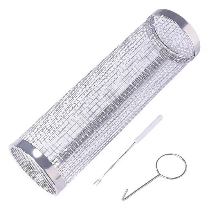 Cos cilindric pentru gratar, fabricat din otel, dimensiune 30x30x9cm, utilizare pentru carne, peste, legume