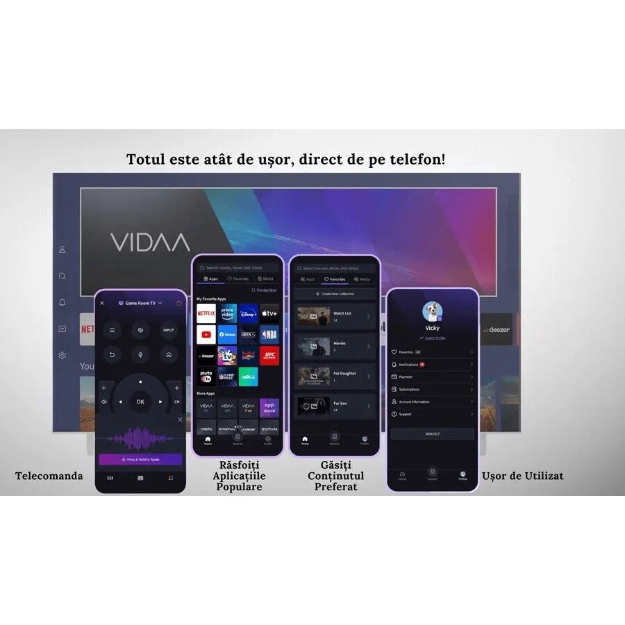 Televizor 4KUHD QLED SMART VIDAA NEI 65NE7901, 165 cm, Clasa F, Borderless, Negru