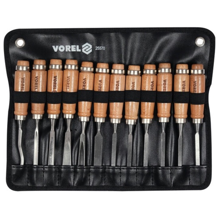 Комплект 12 длета за дърворезба, Vorel, 200 мм, дърво, HCS