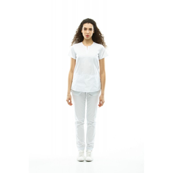 Costum medical Inwhite, alb, 4 buzunare, set (bluza + pantalon), poliester, XXL