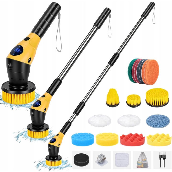 Perie electrica de curatare Luka, 17 capete, IPX7, LED, 2500mAh, 124cm