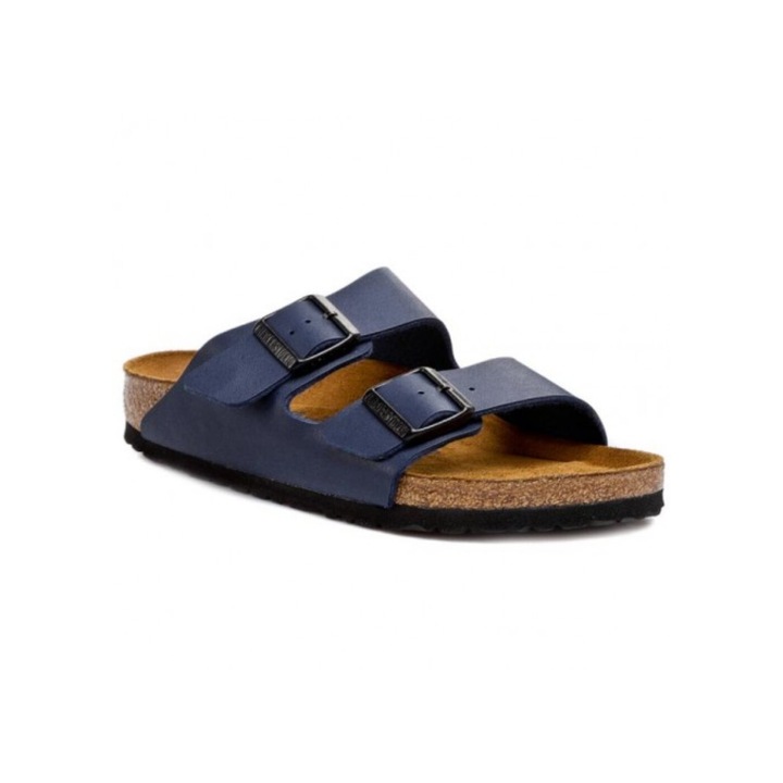 Papuci pentru copii Birkenstock Arizona, cu doua barete si catarame reglabile, piele intoarsa/sintetic, bleumarin