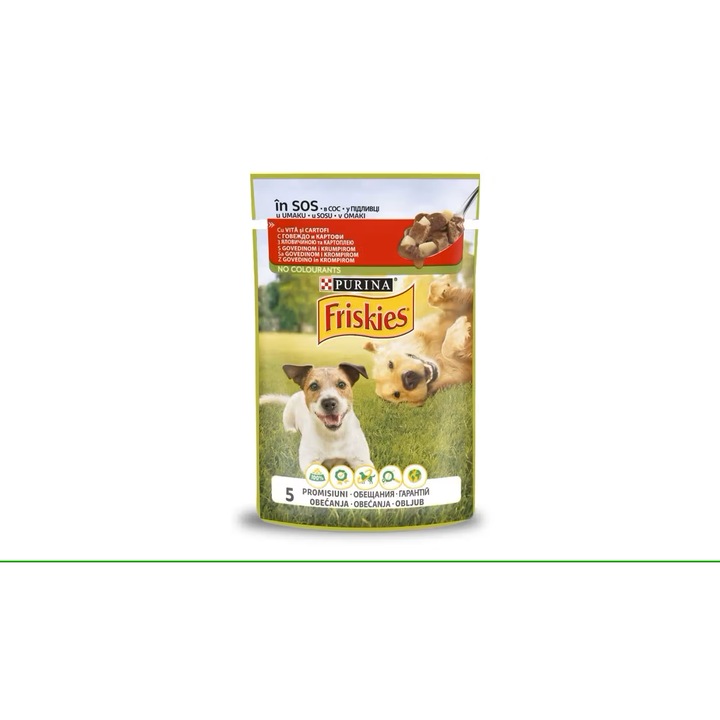 Hrana umeda pentru caini Friskies, Vita si Cartofi in sos, 85 g