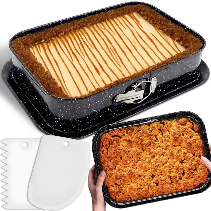 RETOO HomeSmart téglalap alakú tepsi, 35x24x7 cm, tapadásmentes szénacélból készült, hőálló, eltávolítható falakkal és szilárd alappal, egyenletes hőelosztással, ideális süteményekhez, süteményekhez, sajttortához és desszertekhez, fekete