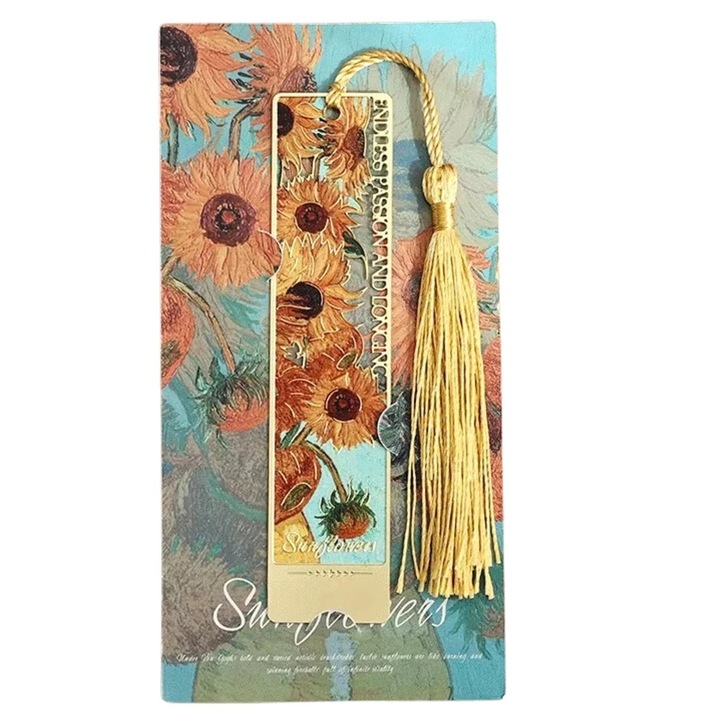 Semn de carte metalic cu flori si ciucure, multicolor, 10,9x2,5cm