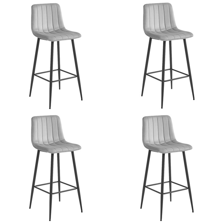 Set 4 scaune POZZA, OSKAR, catifea, picioare negre, 104x43cm