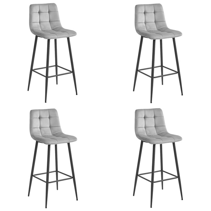 Set 4 scaune ARCETO, OSKAR, catifea gri, picioare negre, 104x43.5cm