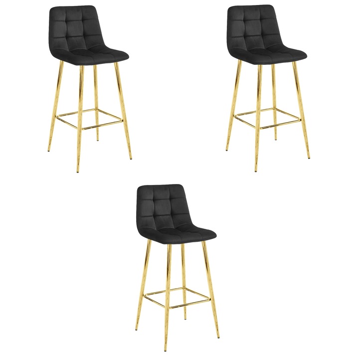 Комплект 3 стола ARCETO, Leobert, черно кадифе, златни крака, 102x43.5x49см
