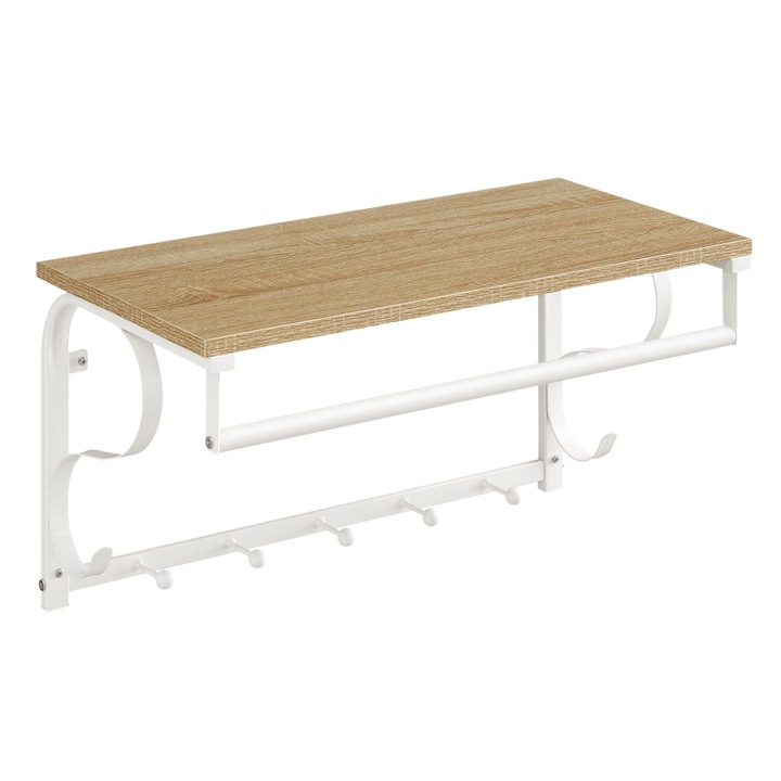 Polc akasztókkal, sonoma, 60x30x31,7cm, 5 horog, skandináv stílus