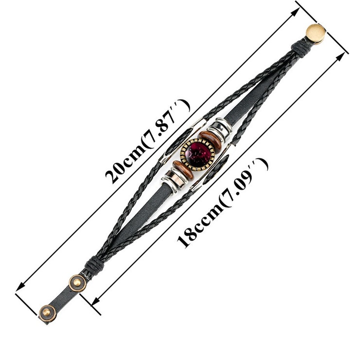 Bratara, piele naturala, BGHYHYHI, 18+8cm, ajustabila, hipoalergenica, pentru barbati si femei