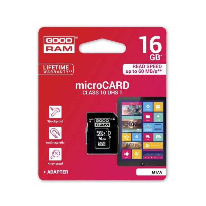 Card de memorie Goodram Micro SD 16GB ,Clasa 10 + Adaptor + Ambalaj Retail