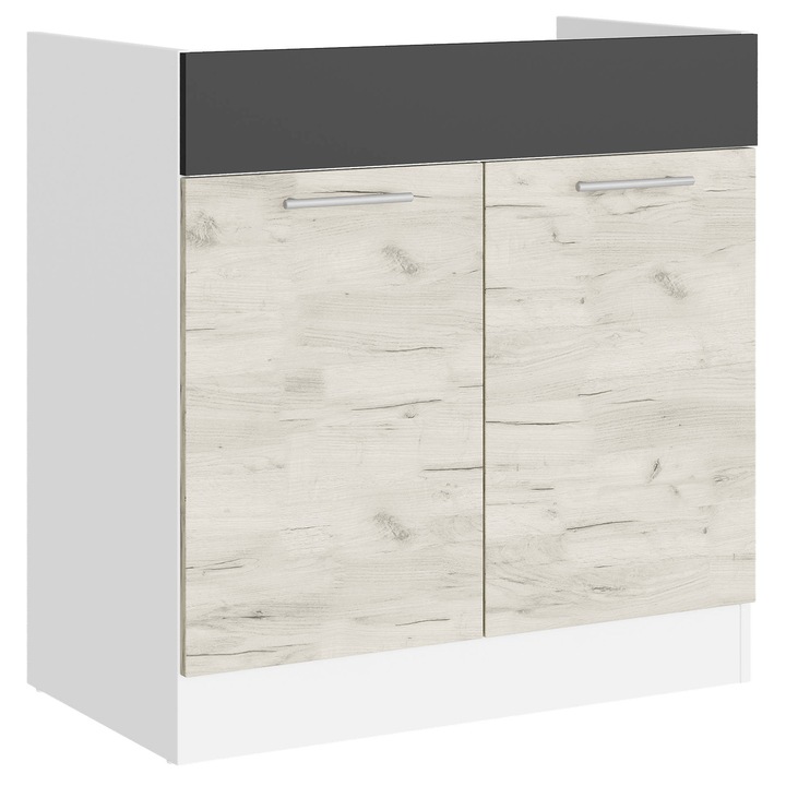 Corp Masca chiuveta bucatarie ECO 800, Everest Mebel, 2 usi, PAL, 80 x 82 x 46 cm, Alb/Kraft stejar alb