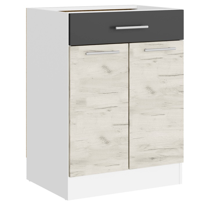Corp inferior bucatarie, ECO 600, Everest Mebel, 1 sertar/2 usa, 60 x 82 x 46 cm, Alb/Kraft stejar alb