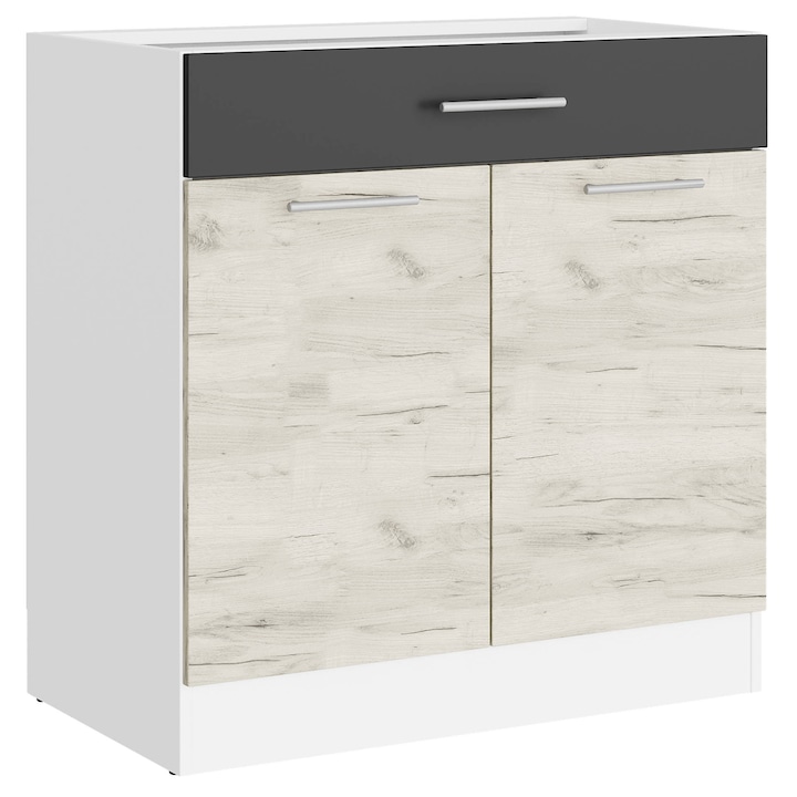 Corp inferior bucatarie, ECO 800, Everest Mebel, 1 sertar/2 usa, 80 x 82 x 46 cm, Alb/Kraft stejar alb