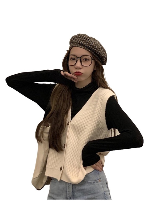 Női mellény, kötöttáru, bézs, egy méret INTL