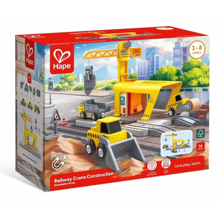 Комплект железопътна товарна рампа, Hape, 14 части