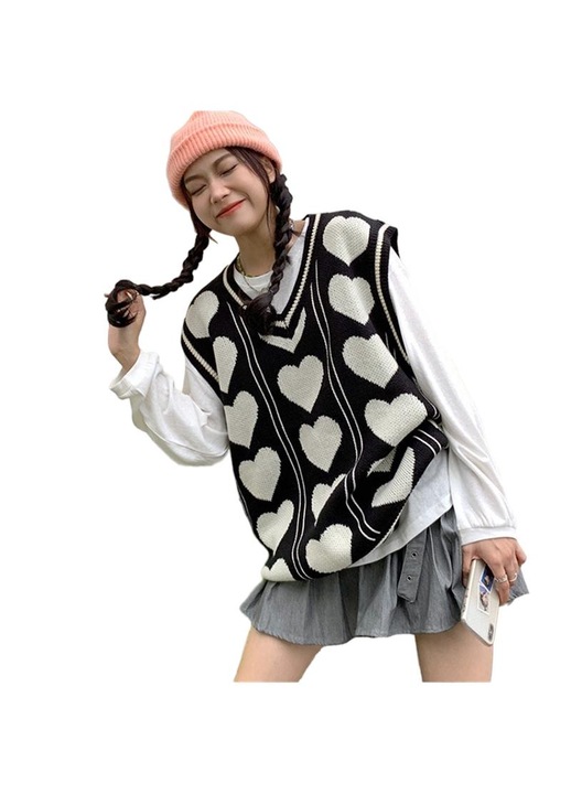 Női mellény, kötött, fekete, egy méret INTL