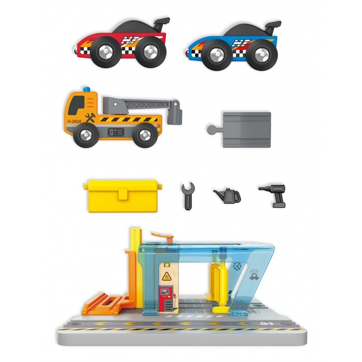 Комплект железопътен сервиз, Hape, 11 части