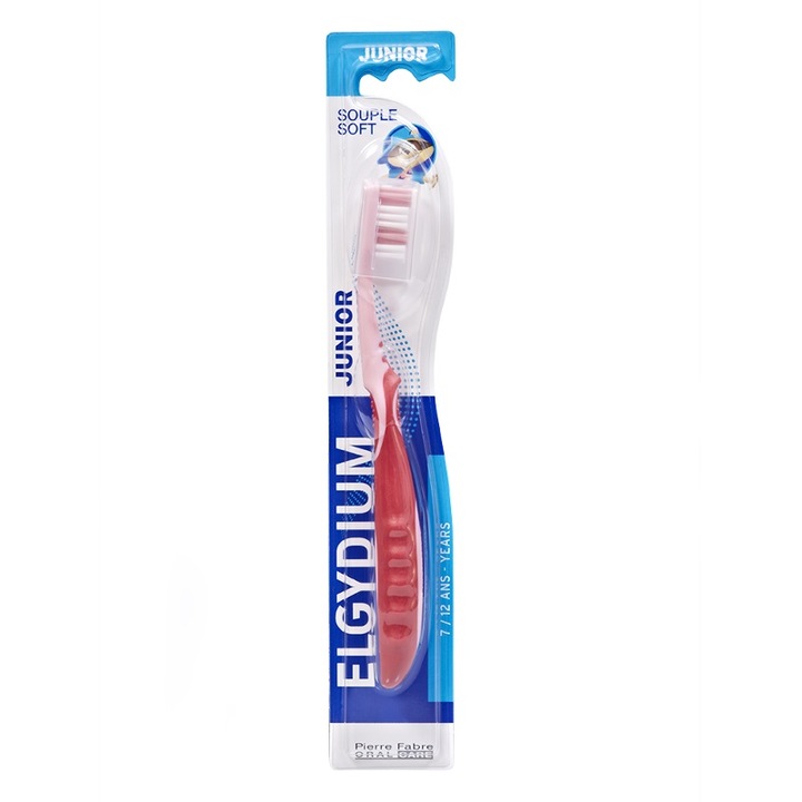 Periuta de dinti clasica Elgydium Junior, 7-12 ani, bristles rotunjite, trim ondulat, multicolor