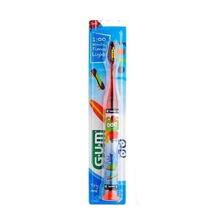 Periuta de dinti pentru copii GUM Junior Light Up, brate moi, cap ingust, multicolor