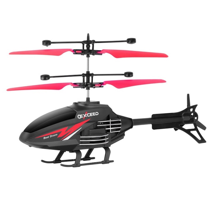 Играчка хеликоптер с управление с жестове, Momcbebe, черно/червено, 20x11x15.5cm