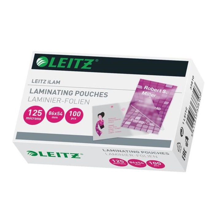 Meleglamináló fólia, 125 mikron, 54x86 mm, fényes, LEITZ "iLam"
