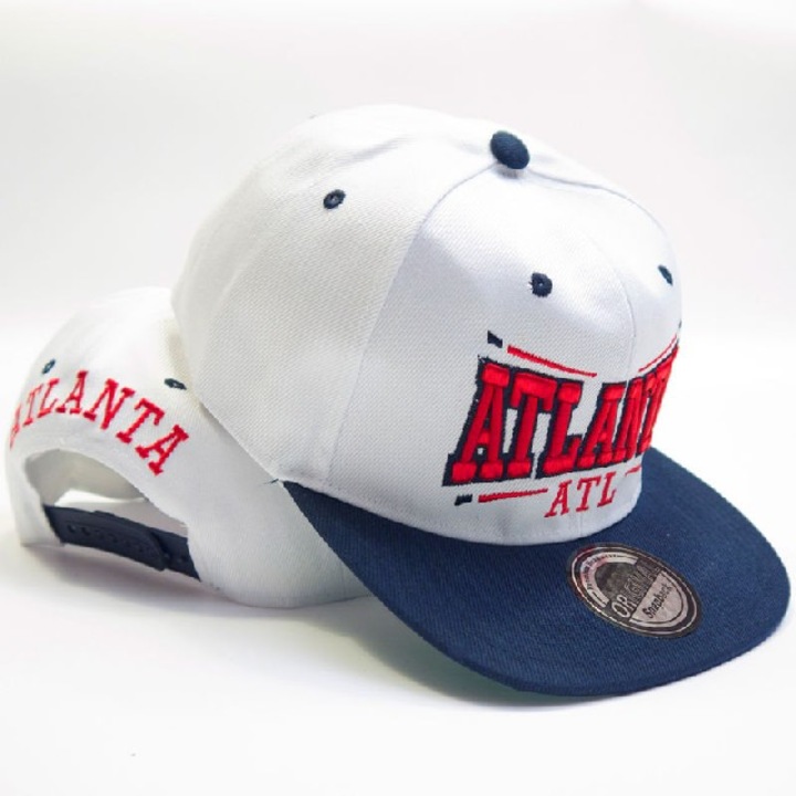 Snapback unisex baseball sapka, Atlanta, fehér - kék