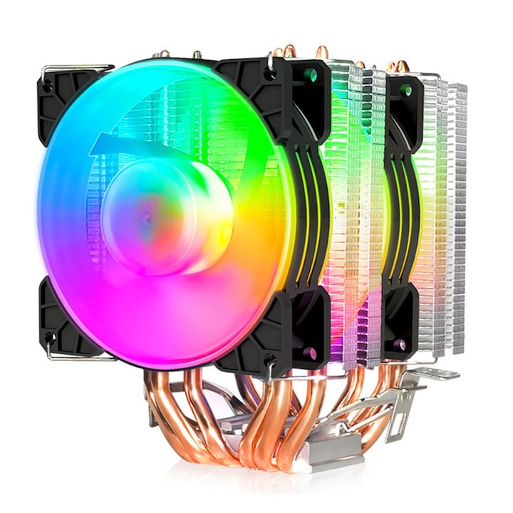 Processzorhűtő, kettős RGB, 6 hőcső, többszínű