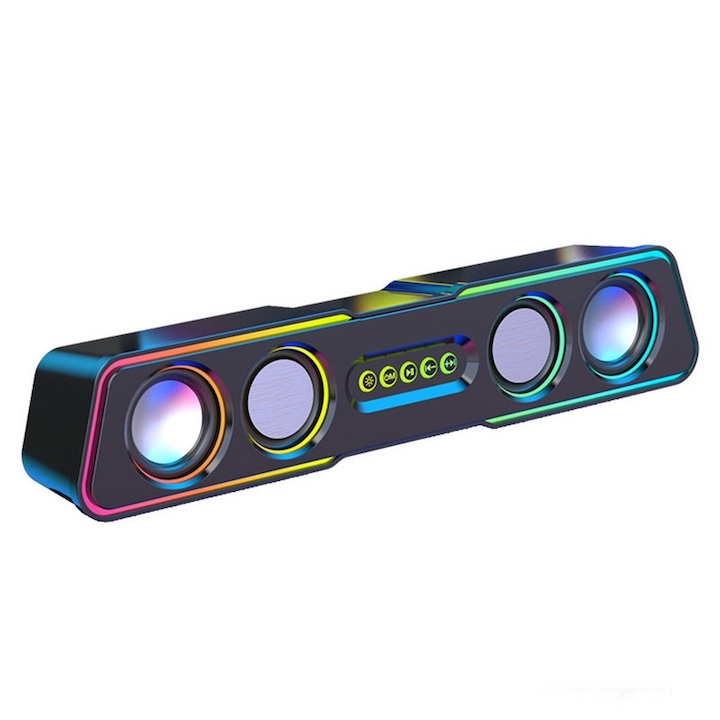 Саундбар за игри, Bluetooth 5.0, 360 съраунд звук, 7 RGB режима, черен