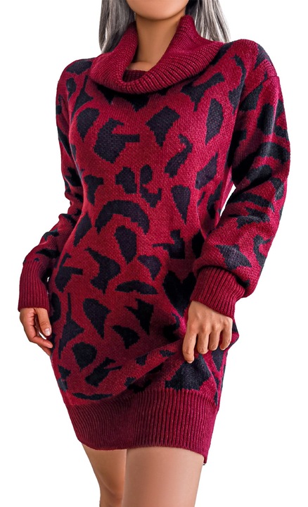 Рокля с леопардов пуловер, бордо/черно, акрил