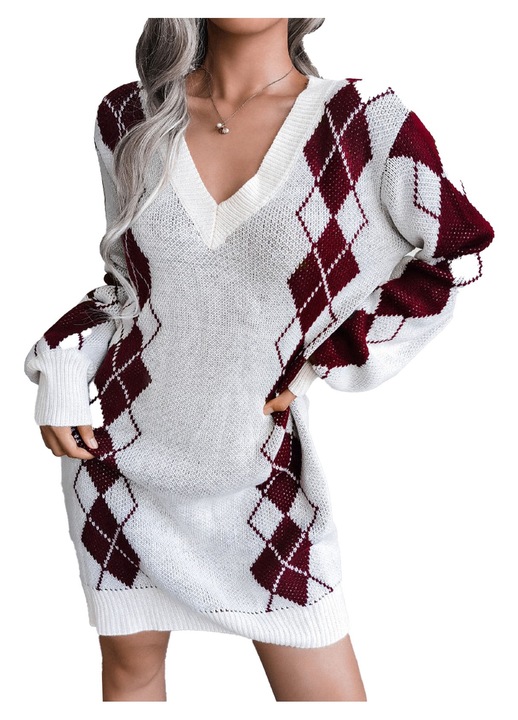 Дамска рокля, V-образно деколте, Полиестер, Бяла