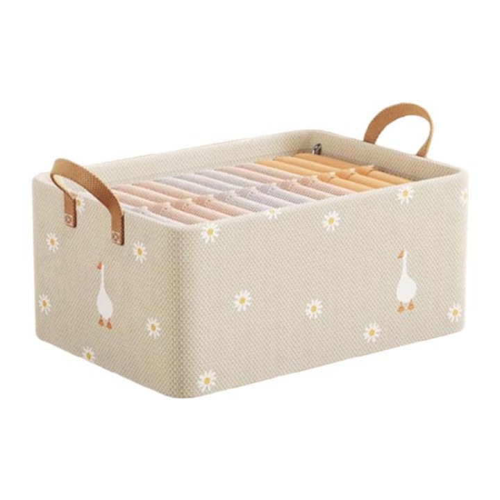 Cutie de Depozitare Pliabila, Textil, 26 L, 47x28x20 cm, motiv floral, alb crem