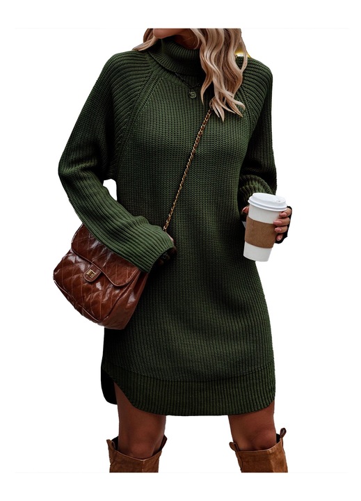 Пуловерна рокля, зелено, акрил