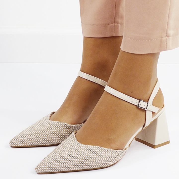 Елегантни бежови обувки с плетена шарка B-HK-1308 04 9125, Бежов