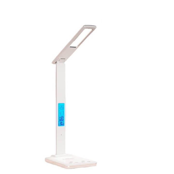 Lampa de birou cu incarcator wireless, Tioialz®, design pliabil, port USB, alb