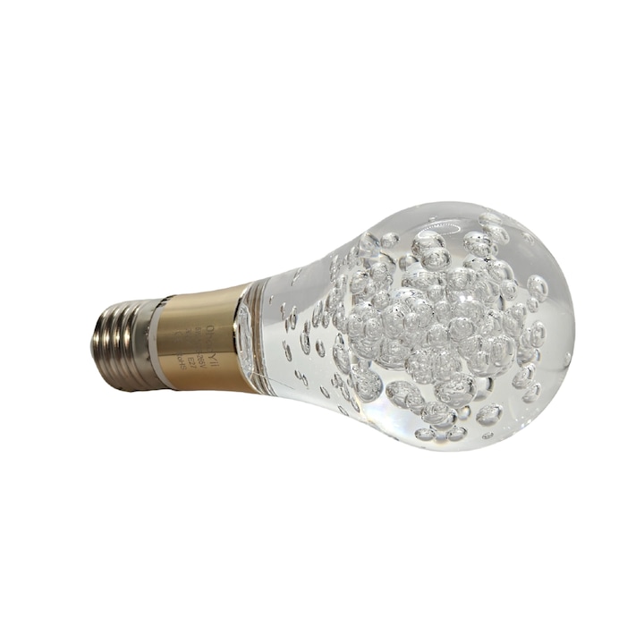 LED A60 декоративна крушка E27 (еквивалент на 50W), с Philips чип - висока светимост, 3000K топла бяла светлина, прозрачен акрил за кафене, хотели, спални и др