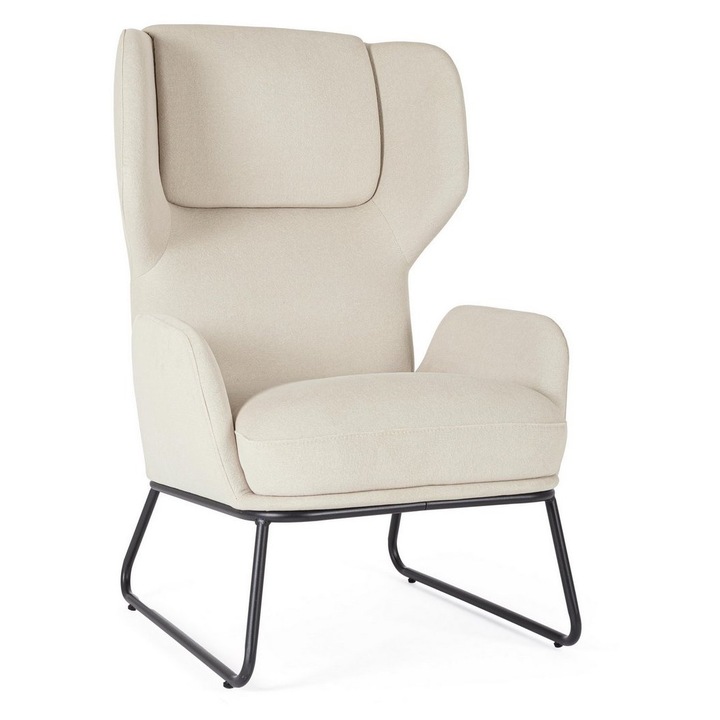 Fotoliu otel negru textil bej Ophelia 70x78.5x107 cm