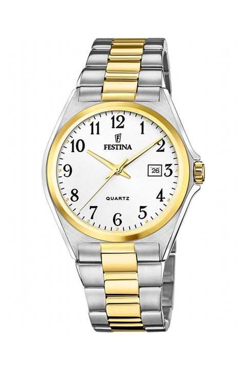 Festina, Часовник Acero Clasico от неръждаема стомана с двуцветна верижка, Сребрист, Златист