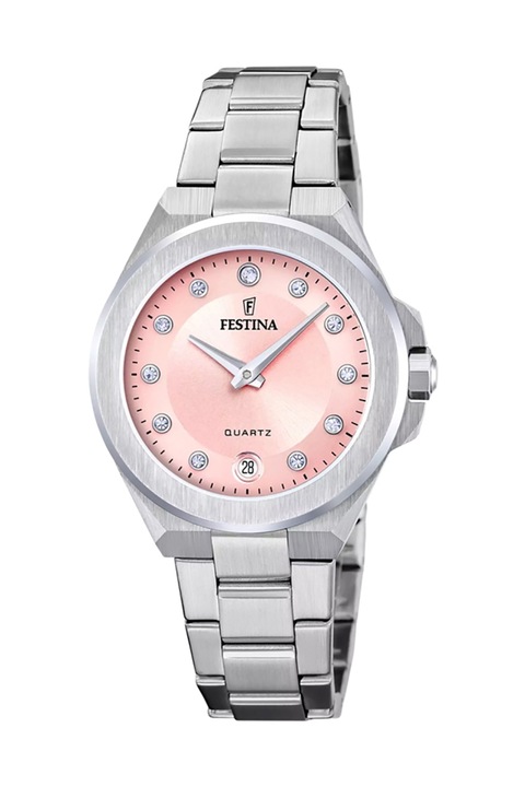 Festina, Ceas de otel inoxidabil cu cristale, Argintiu, Roz pal