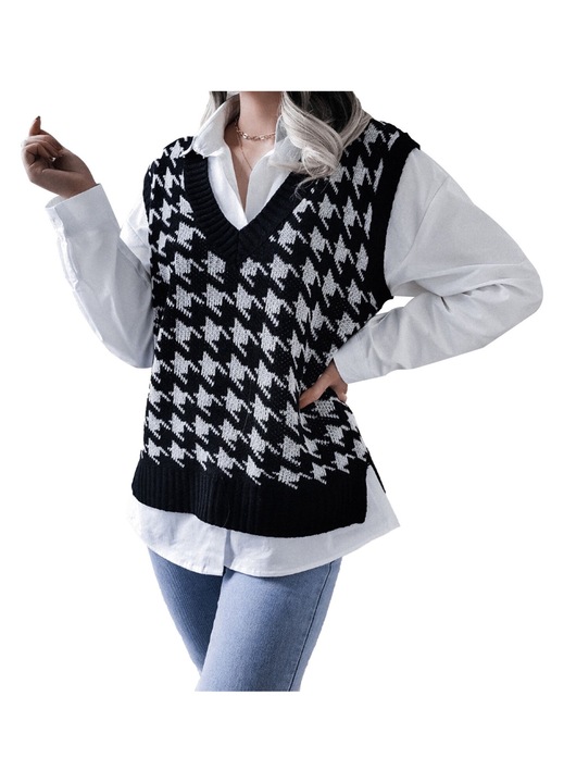 Női mellény, kötött, fekete/fehér, S INTL