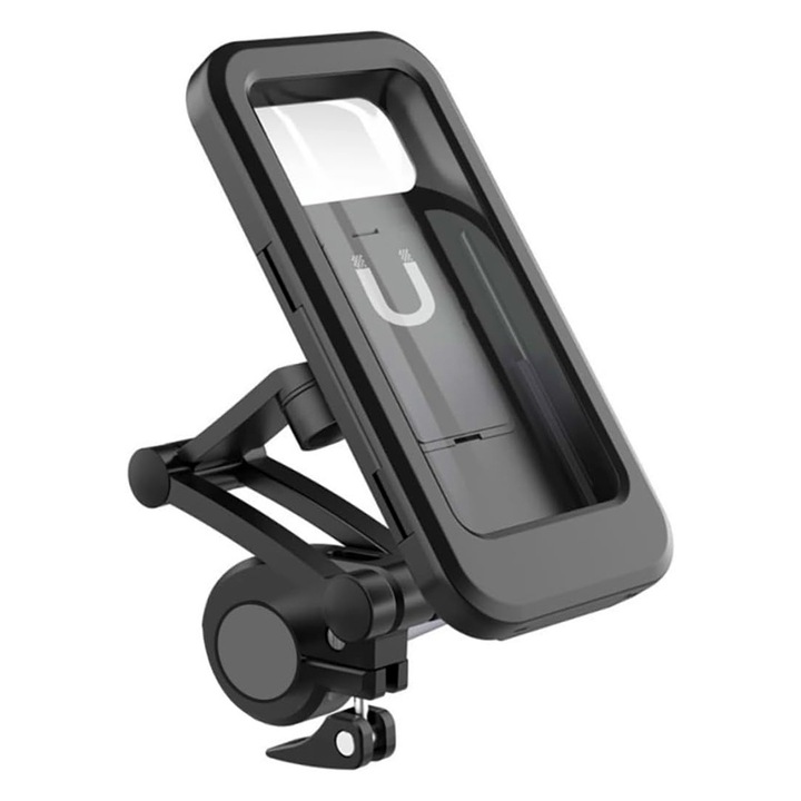 Vízálló telefontartó kerékpárhoz/motorkerékpárhoz, OPTIM MEGOLDÁS, Erős mágnes, Biztonságos markolat, 360°-os forgatás, Állítható funkciók, Intelligens kialakítás, Kihangosító, Fekete