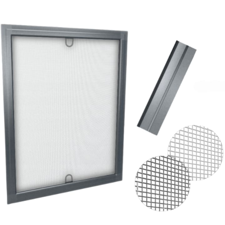 Пълен комплект комарник за прозорец, Time4blinds, 120 см x 150 см антрацит сиво черна мрежа