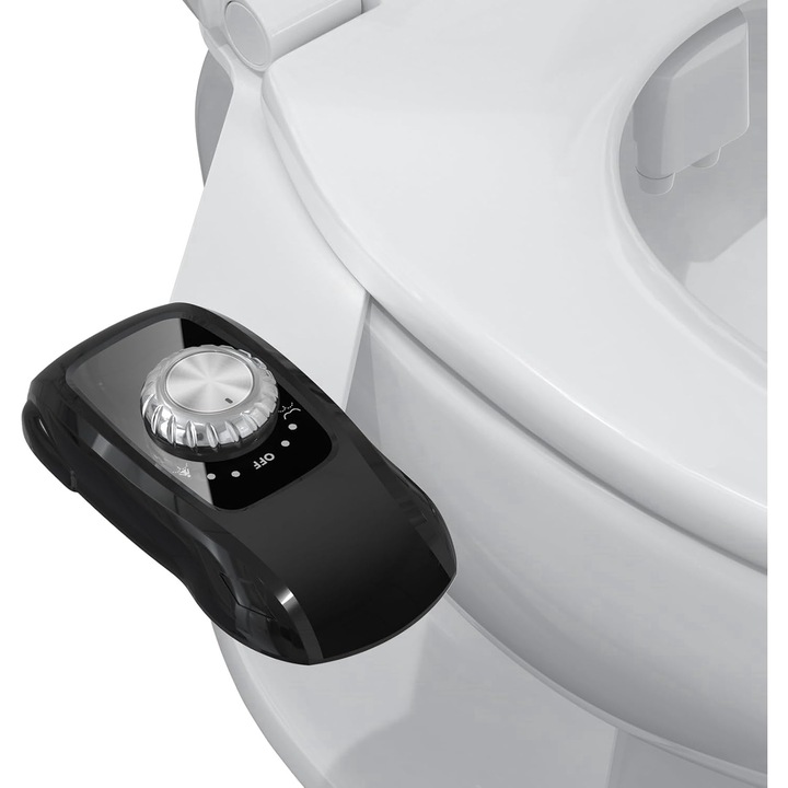 Прибиращо се биде за тоалетна със самопочистване, двоен накрайник, Pressure Control, за лична хигиена, с измиване, черно и бяло