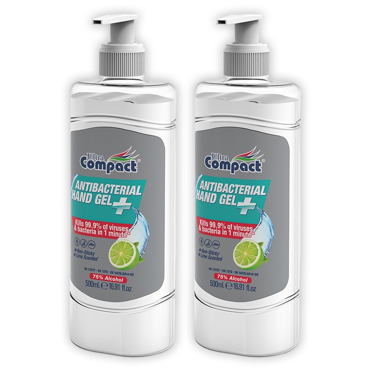 2 x ULTRA COMPACT fertőtlenítő és antibakteriális kézzselé készlet, 2 x 500 ml (1000 ml)
