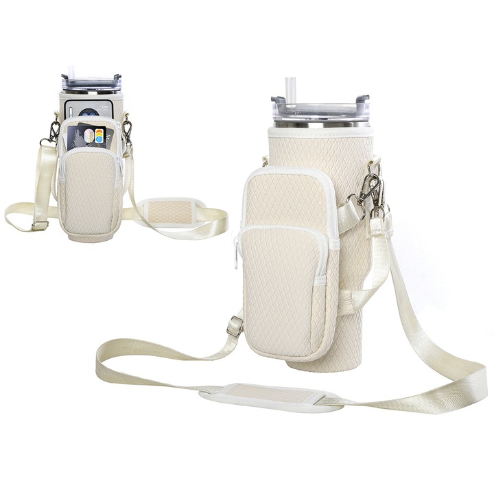 El Contente sporttáska, 40 oz-os vizes palackokhoz, állítható pánttal, kivehető zsebbel, krémfehér