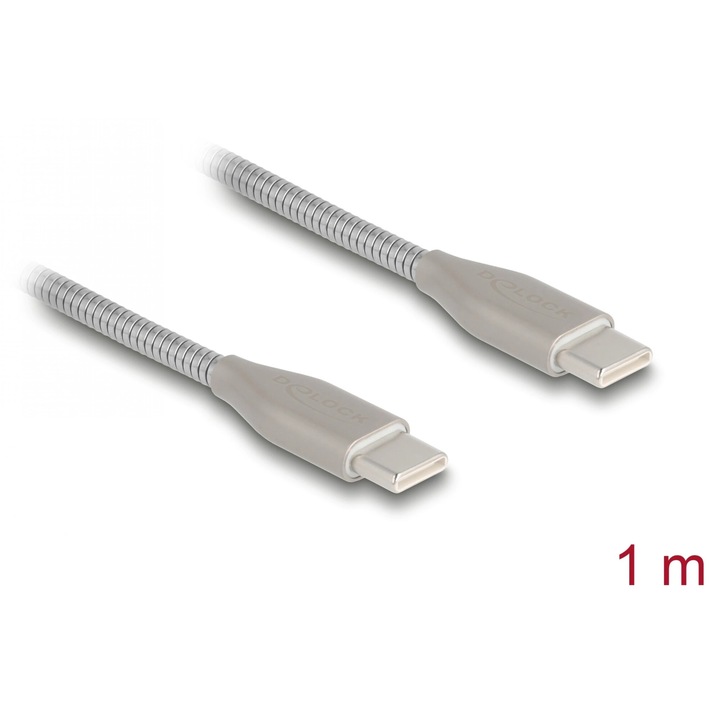 Cablu USB 2.0 type C la USB type C PD 3.0 60W 1m Metalic, Delock 81259