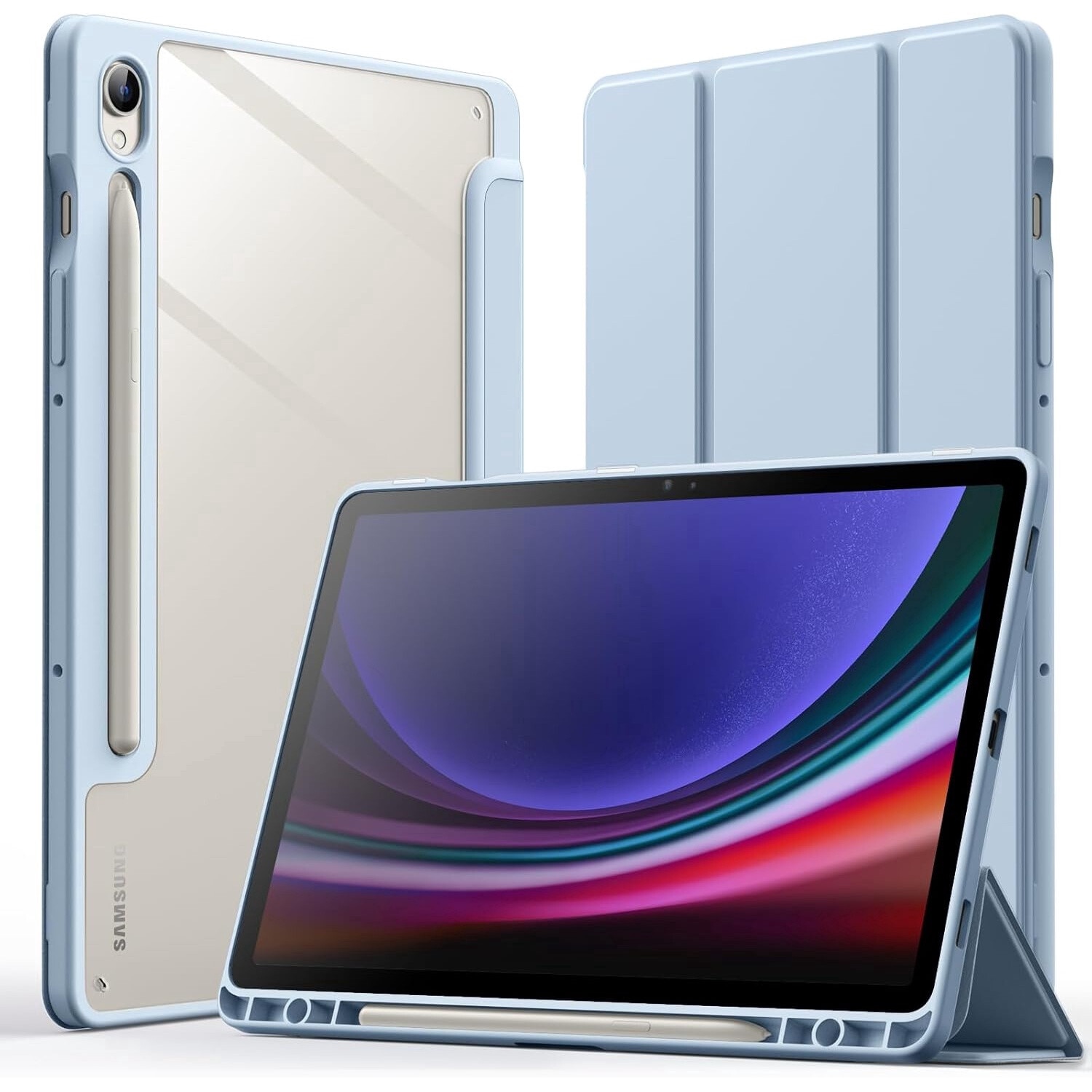 Husa pentru Samsung Galaxy Tab S9 11-inch cu suport de stilou, transparenta spate, blue