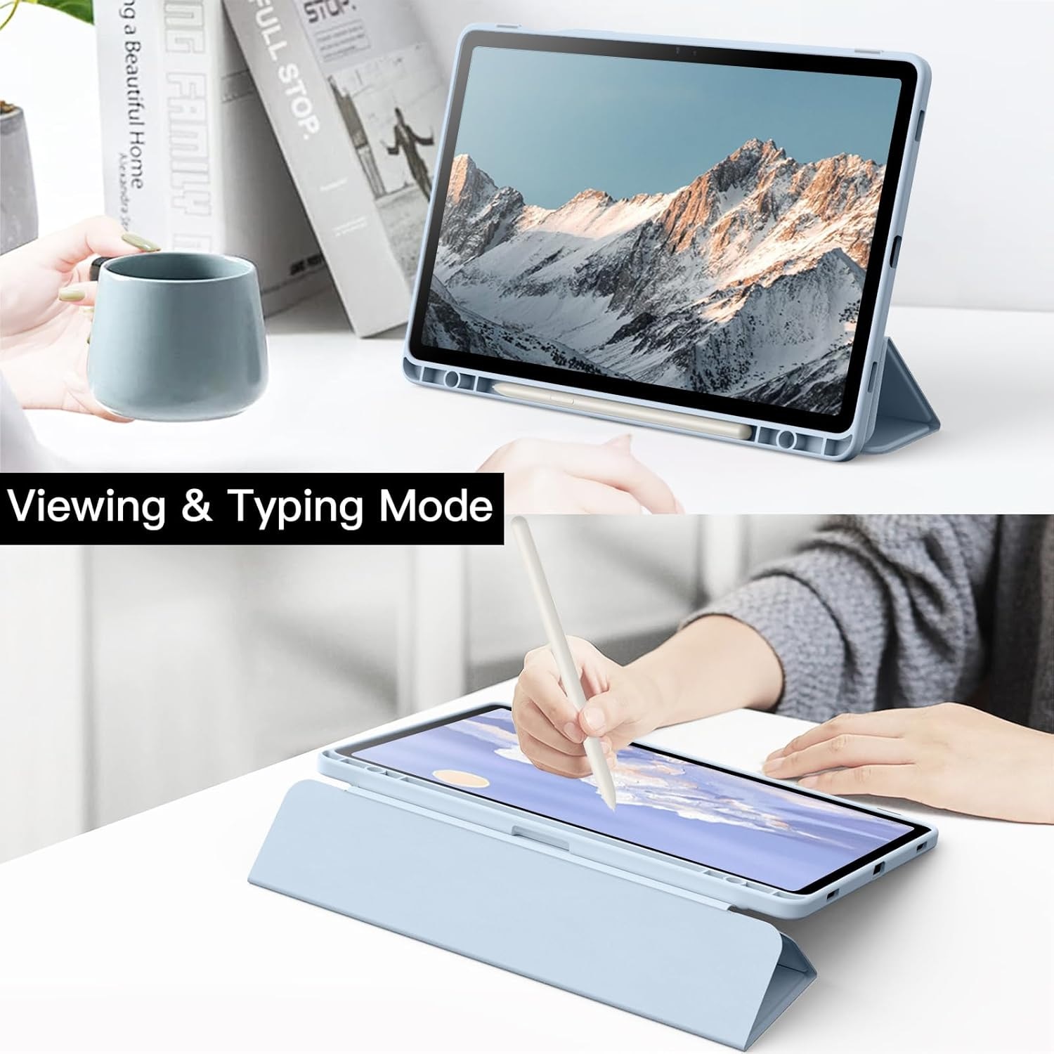 Husa pentru Samsung Galaxy Tab S9 11-inch cu suport de stilou, transparenta spate, blue